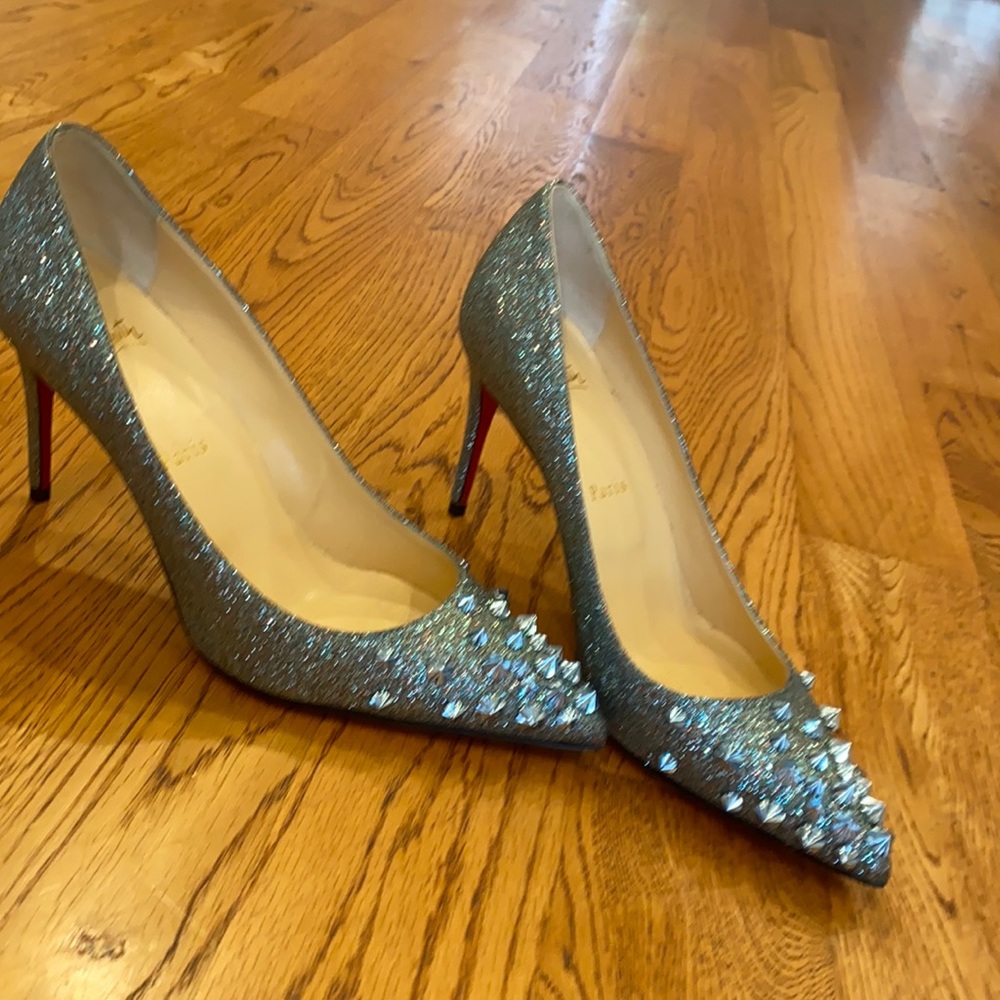 Drama Metallic Light Blue Glitter Pump, 85mm
